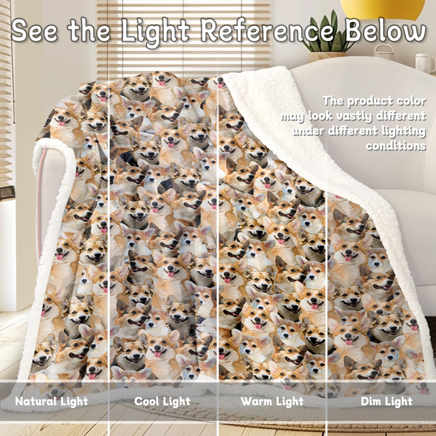 **BlessLiving Corgi Plush Fleece Blanket - Reversible Sherpa Throw with Cute Puppy Dog Pattern, Soft & Cozy for Kids, Girls & Adults (60