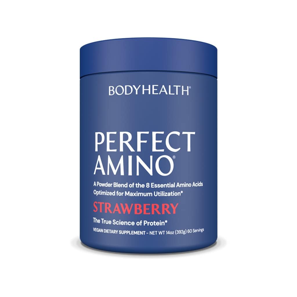 BodyHealth PerfectAmino Powder - BCAA & EAA Supplement for Workout Recovery & Muscle Growth - Strawberry Flavor Amino Acid Energy Drink for Men & Women - 60 Servings - Ideal for Gym, Fitness Training & Post-Workout Recovery