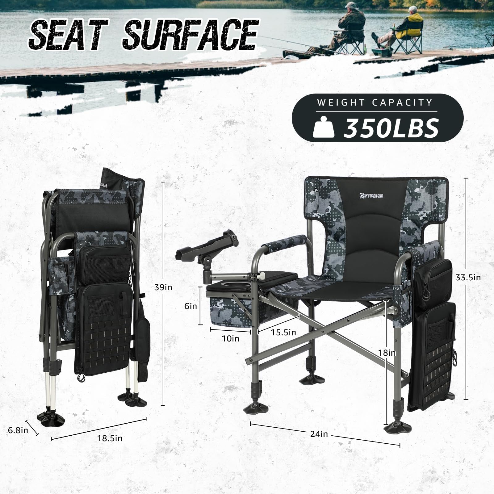 **Adjustable Folding Fishing Chair with Rod Holder & Cooler Bag - Portable Ice Fishing Chair for Adults, Outdoor Camping, Lawn, Patio & Garden - Perfect for Fishing Trips, Camping & Backyard Relaxation**