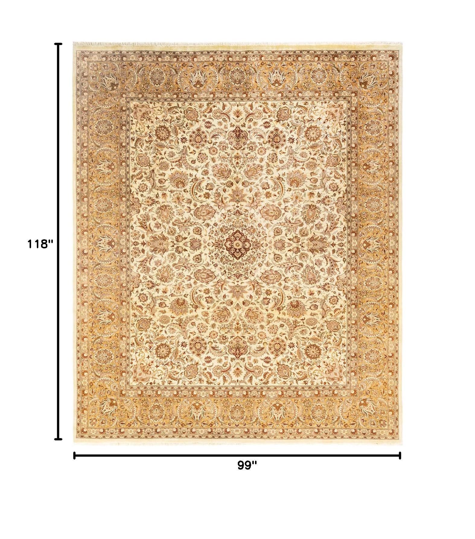 Handmade Wool Oriental Mogul Ivory 8x10 Area Rug - Solo Rugs One of a Kind Hand Knotted Traditional Design for Living Room, Bedroom & Home Decor