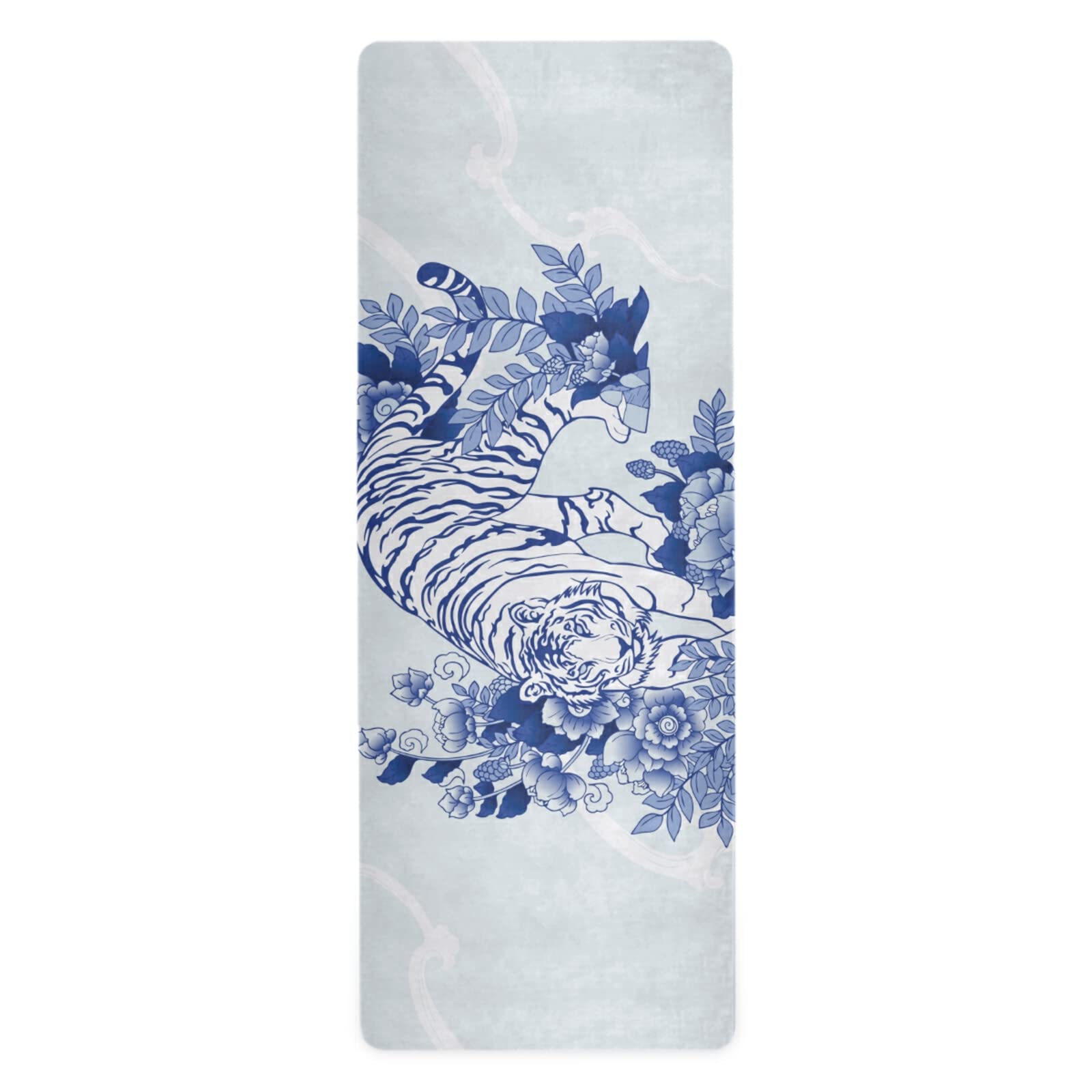Susiyo Porcelain Blue Tiger Flower Travel Yoga Mat - 1MM Thick Non-Slip Fitness Mat with Carrying Bag for Women, Home, Beach & Gym - Perfect for Yoga, Pilates, Meditation & Travel Workouts