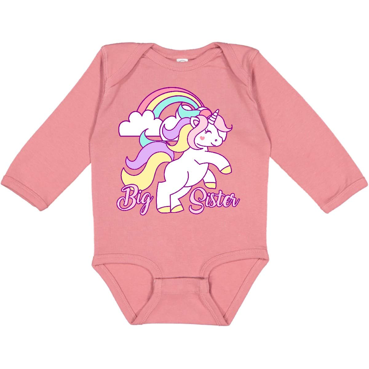 Inktastic Big Sister Unicorn Long Sleeve Baby Bodysuit - Soft Cotton Onesie for Newborn & Infant Girls - Perfect for Sibling Matching, Photo Shoots & Special Occasions