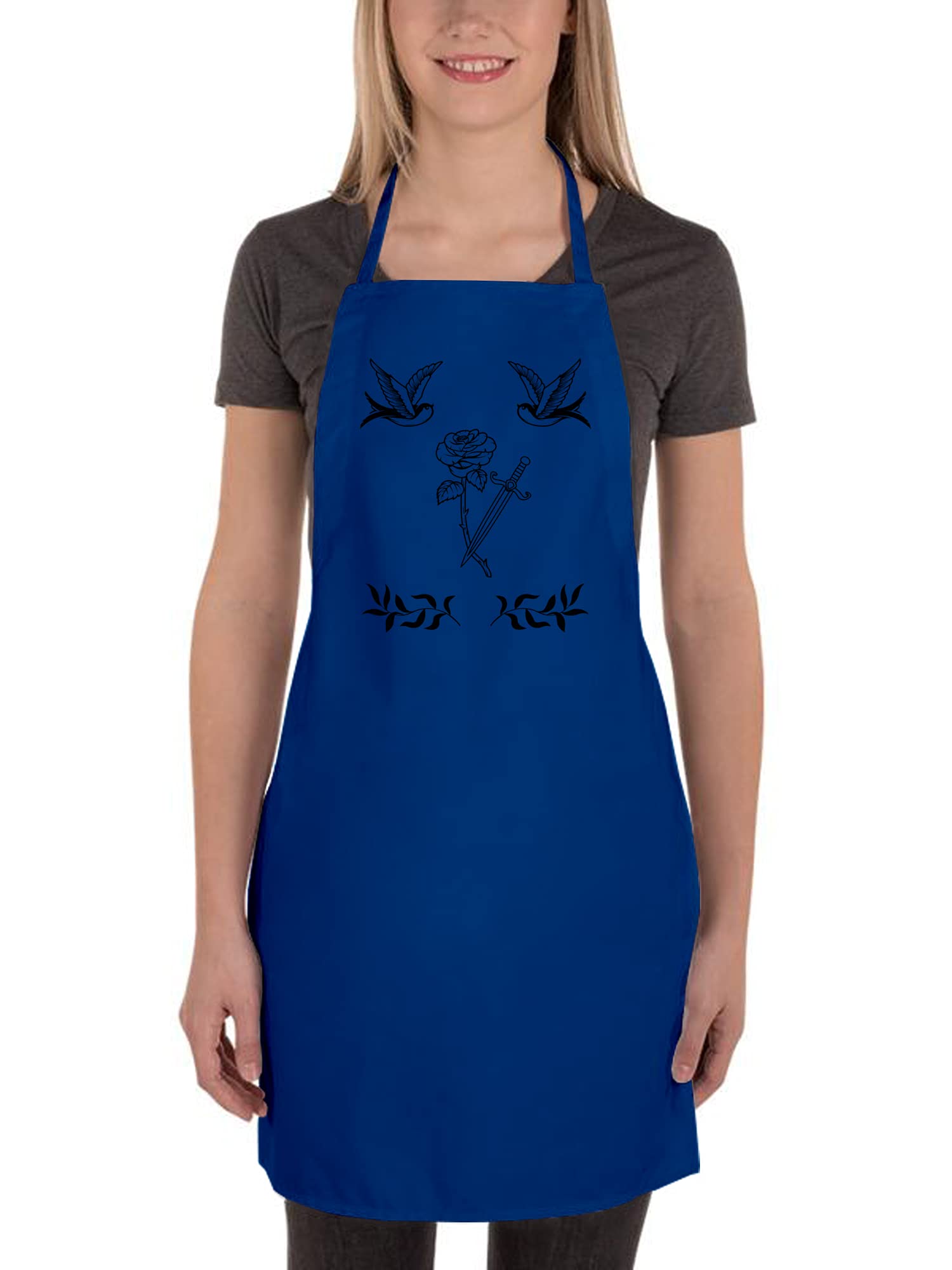Adjustable Unisex Bib Apron with Rose & Sword Design - Perfect for Cooking, Grilling, Baking & DIY Crafts - Awkward Styles