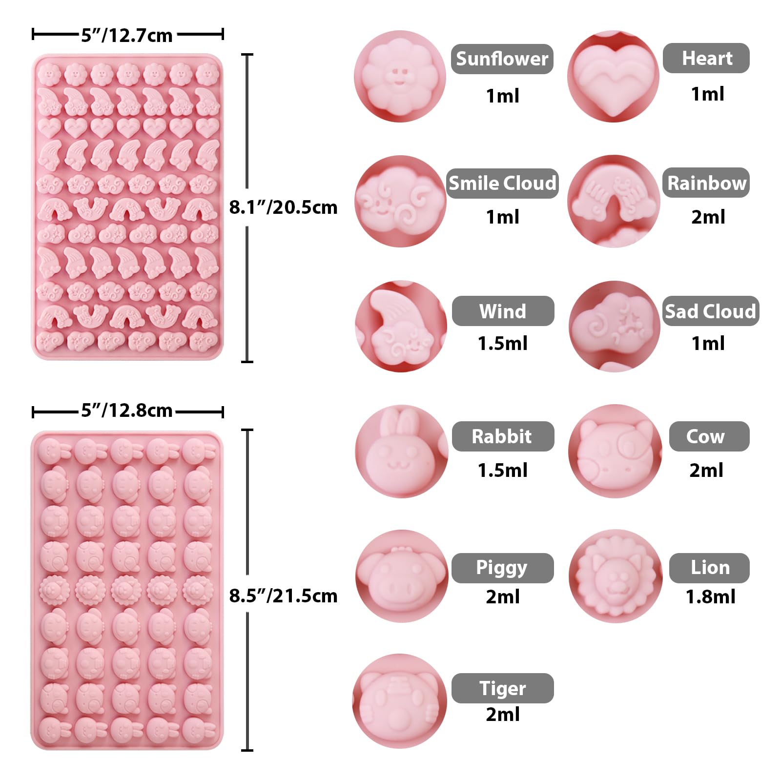 Premium Non-Stick Silicone Candy Molds - 4 Pack with 2 Droppers for Gummy Bears, Chocolate & Gelatin (260 Designs: Alpaca, Clover, Animals, Rainbow & Cloud) - Perfect for DIY Candy Making, Birthday Parties & Baking Decorations