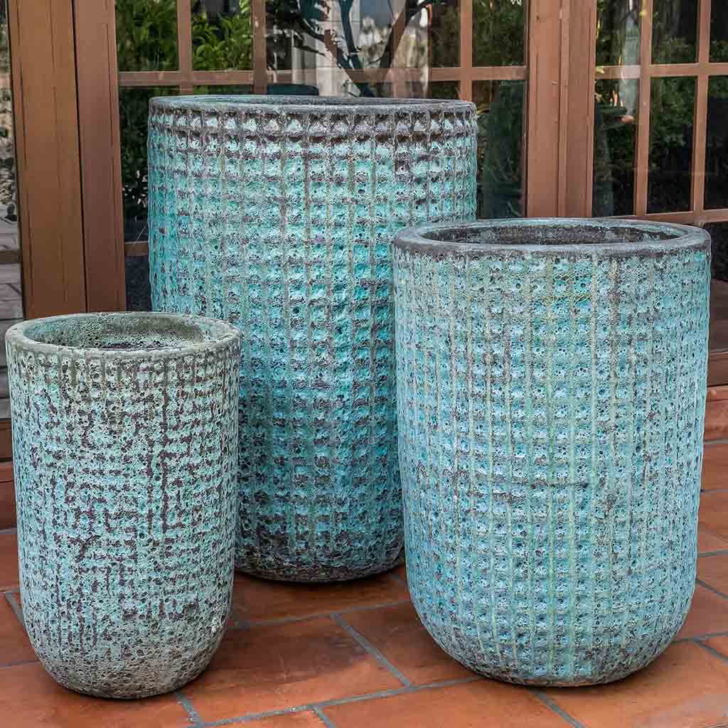 Campania International Escada Tall Verdigris Planter Set of 3 - Elegant Outdoor Garden Planters for Patio, Deck, and Porch Decor