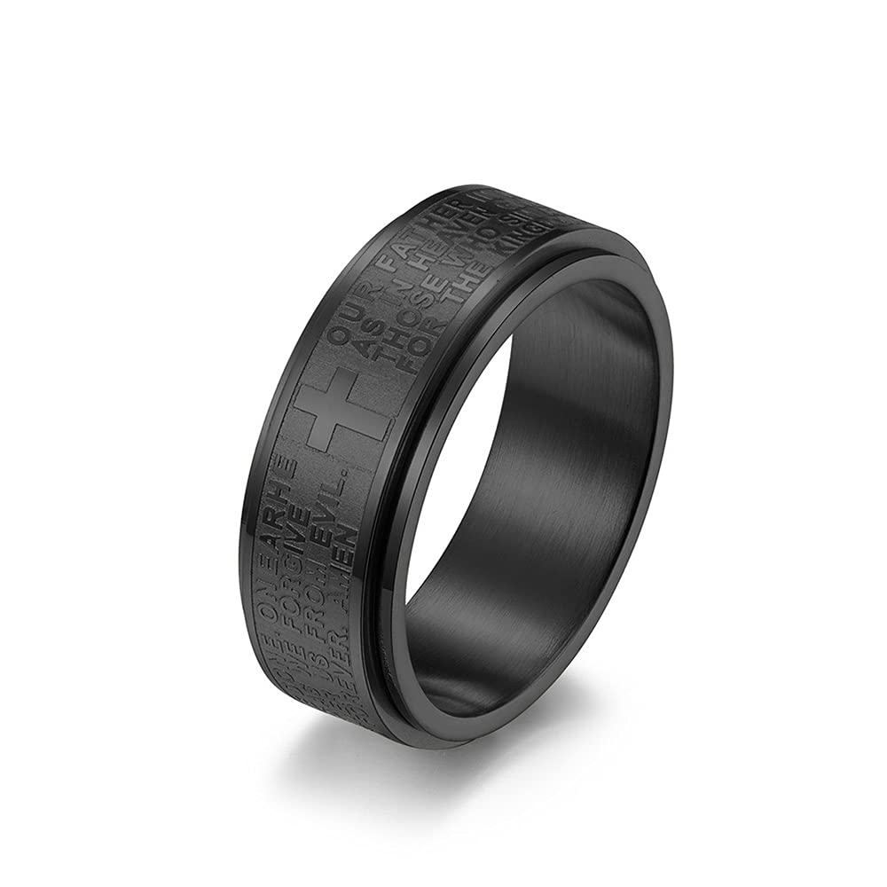 Stainless Steel Spinner Ring with Cross - Bible Verse Jewelry for Stress Relief & Prayer