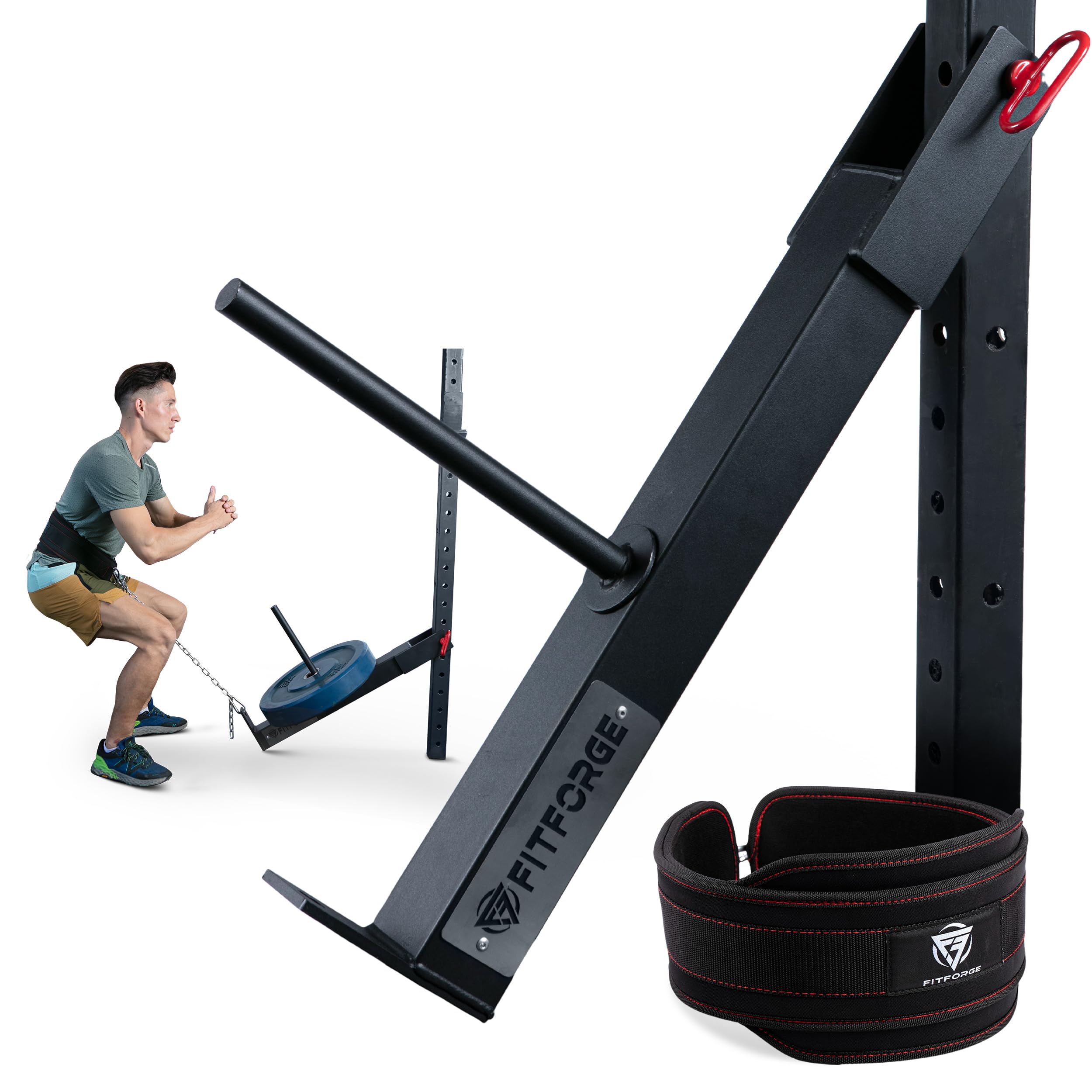 FitForge Belt Squat Attachment for Power Racks & Squat Belts - Space-Saving Home Gym Equipment for Strength Training | Compatible with All Hole Plates | Perfect for Squats, Deadlifts & Leg Workouts in Compact Spaces