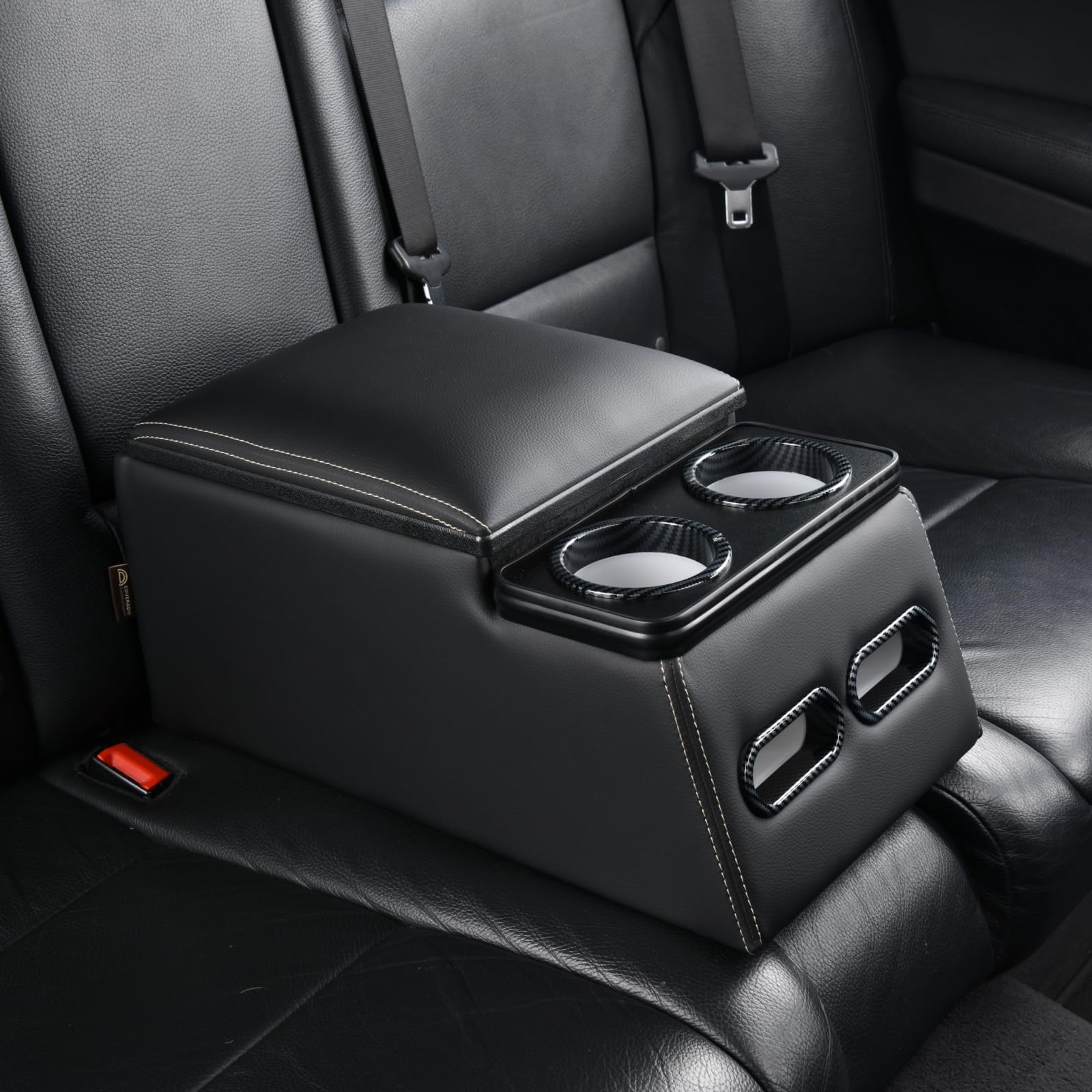 Universal Car Center Console Organizer - Rear Bench Seat Storage Box with Cup Holders & Large Compartment, Truck Seat Organizer for Cars, SUVs & Pickups | Perfect for Road Trips, Family Travel & Daily Commute (Black)