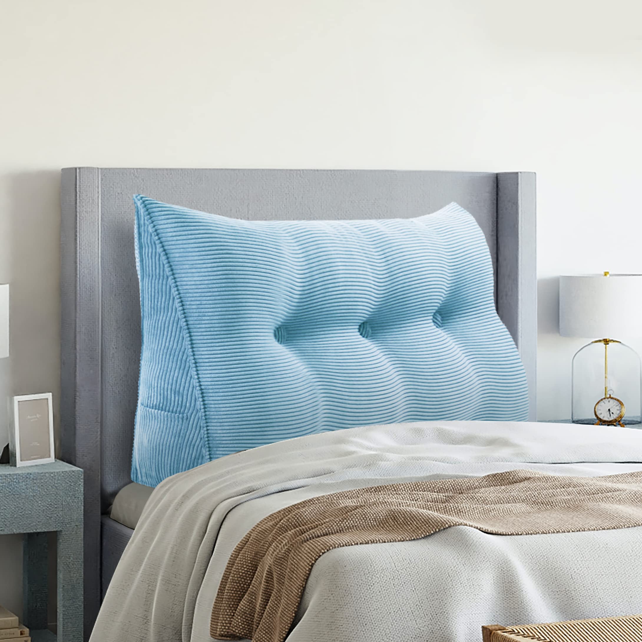 Vercart Wedge Headboard Pillow - Corduroy Bed Wedge Pillow with Removable Cover, Sky Blue, 39x8x20 inches - Perfect for Daybeds, Reading in Bed, and Back Support