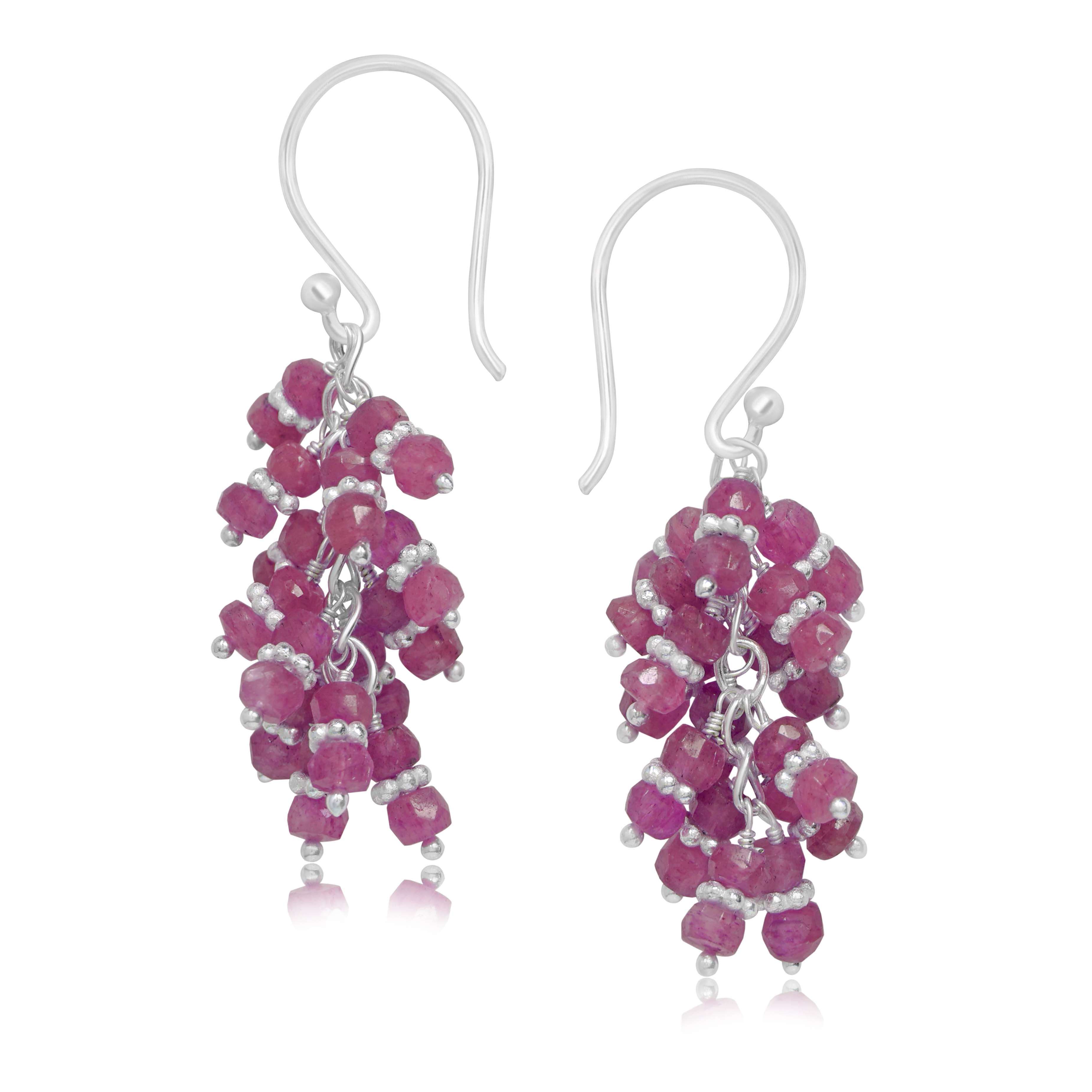 Natural Ruby Gemstone Beads Chakri Style Dangle Earrings for Women - Handmade Boho Jewelry for Parties, Weddings & Special Occasions