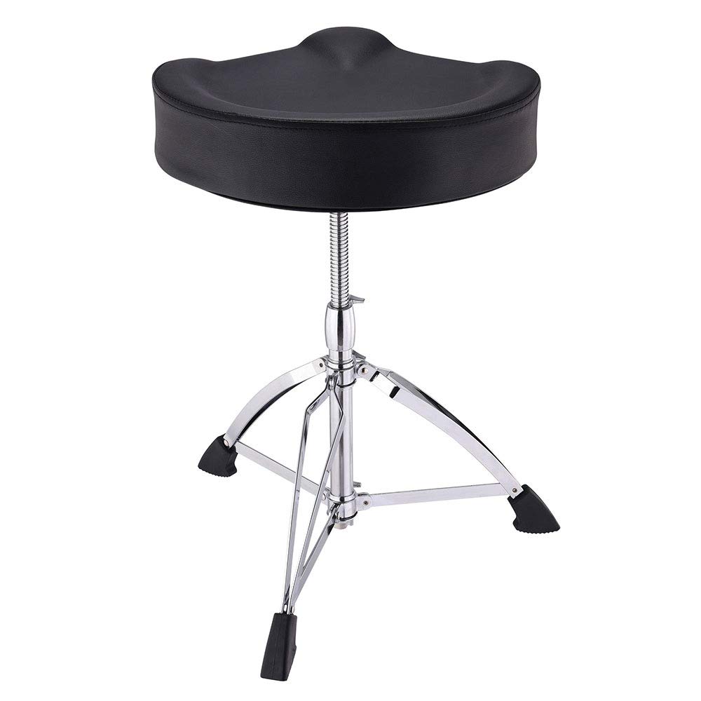 AW Adjustable Height Drum Throne Stool - Round Saddle Seat for Drummers, Folding Stand with Large Percussion Hardware - Perfect for Live Performances, Studio Recording & Drum Practice