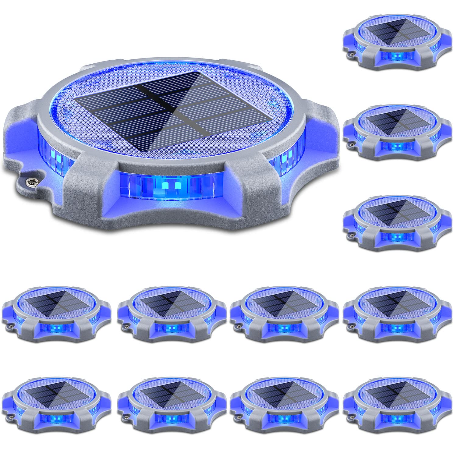 Siedinlar Solar Deck Lights Outdoor - 12 Pack Waterproof LED Pathway Lights with 2 Modes (Blue/Red) for Driveway, Walkway, Garden, Yard, Stairs & Dock - Perfect for Nighttime Safety and Landscape Lighting