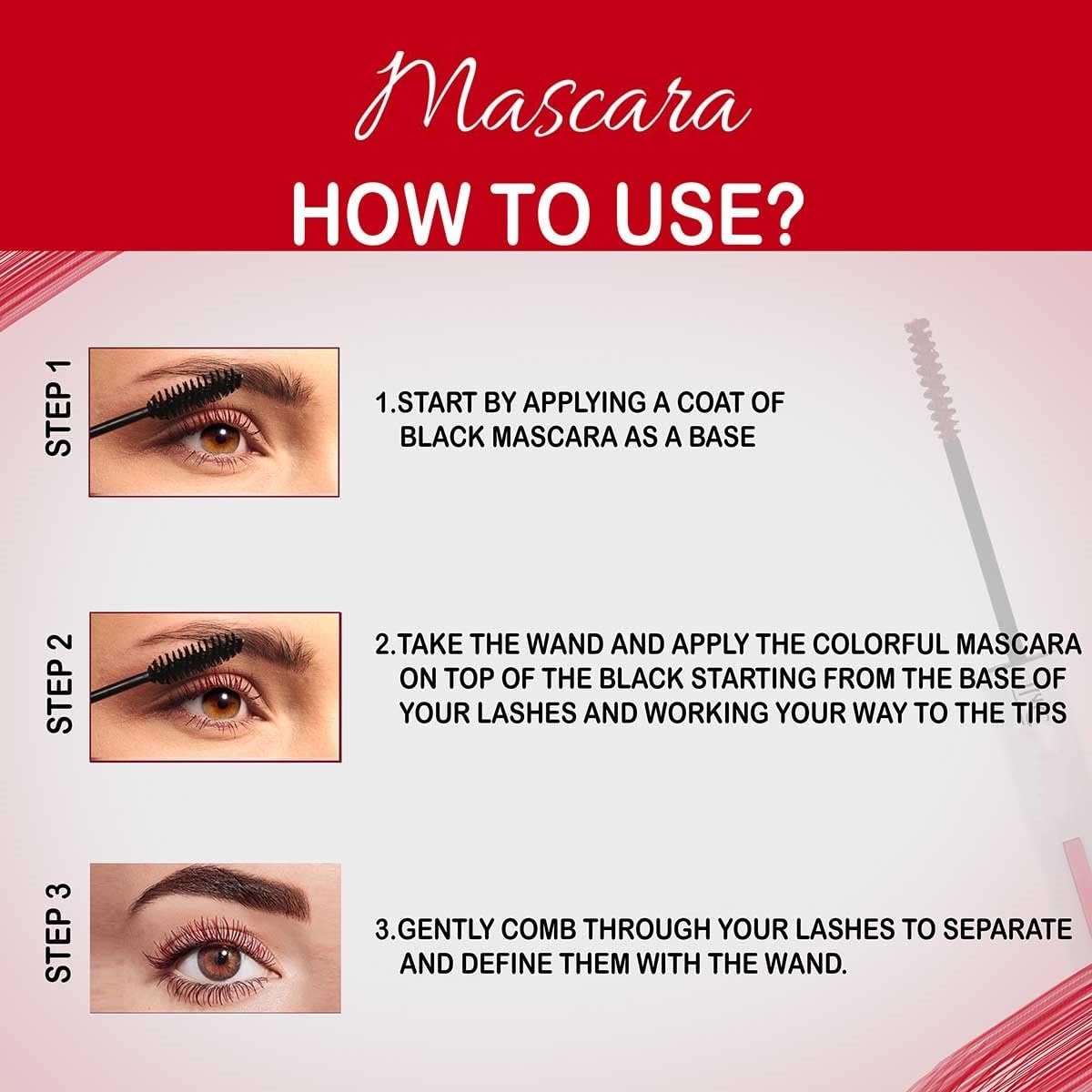 Syfer Lightweight Natural Mascara - Smudge Proof, Long Lasting Eye Makeup (6ml, Imperial Red) for Everyday Wear & Professional Use | Perfect for Work, Date Night & Special Occasions