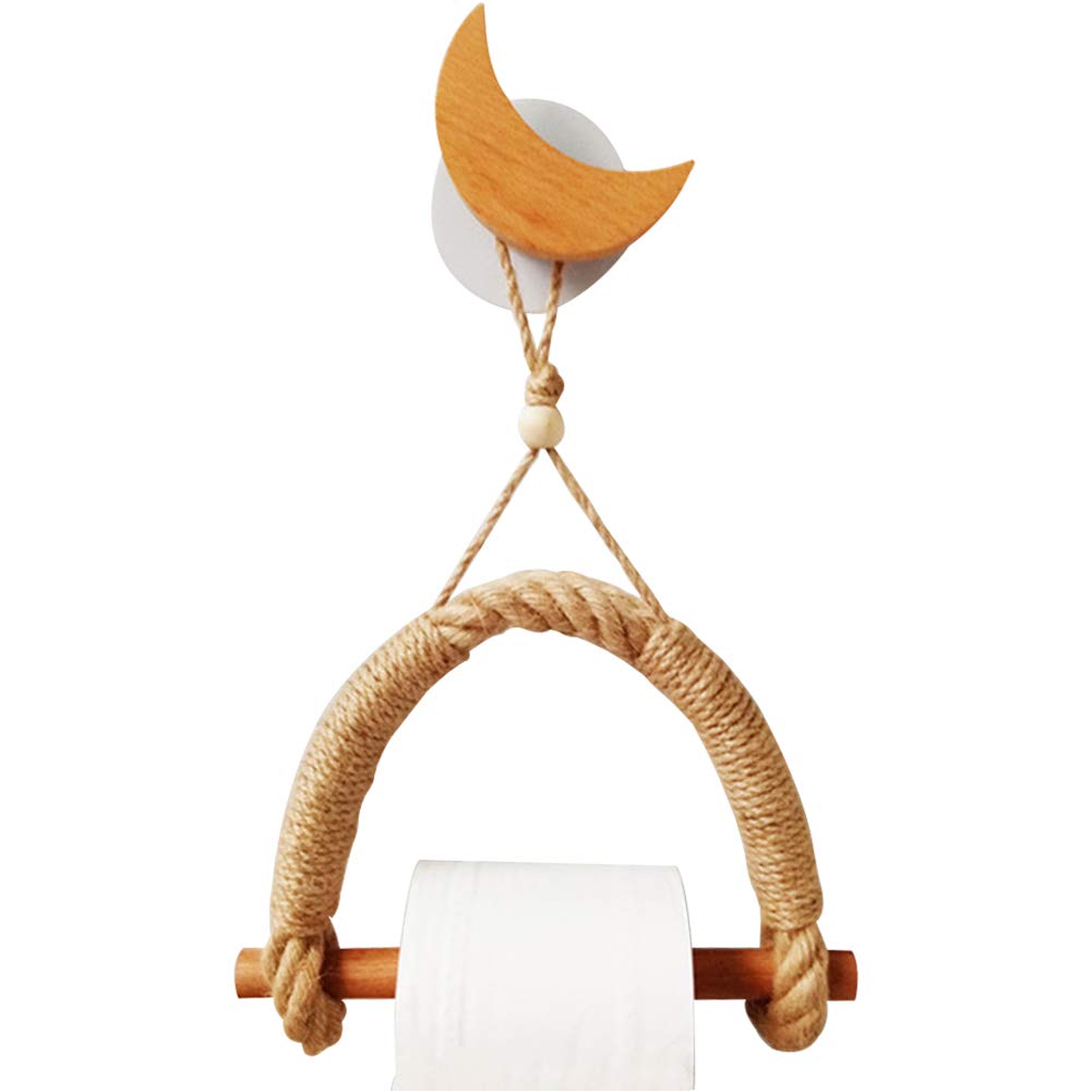 Vintage Wooden Wall-Mounted Roll Paper Holder - Rustic Hanging Paper Towel Rack for Kitchen, Bathroom & Bedroom - Moon Design | Space-Saving Toilet Paper Storage Solution for Home Decor & Organization