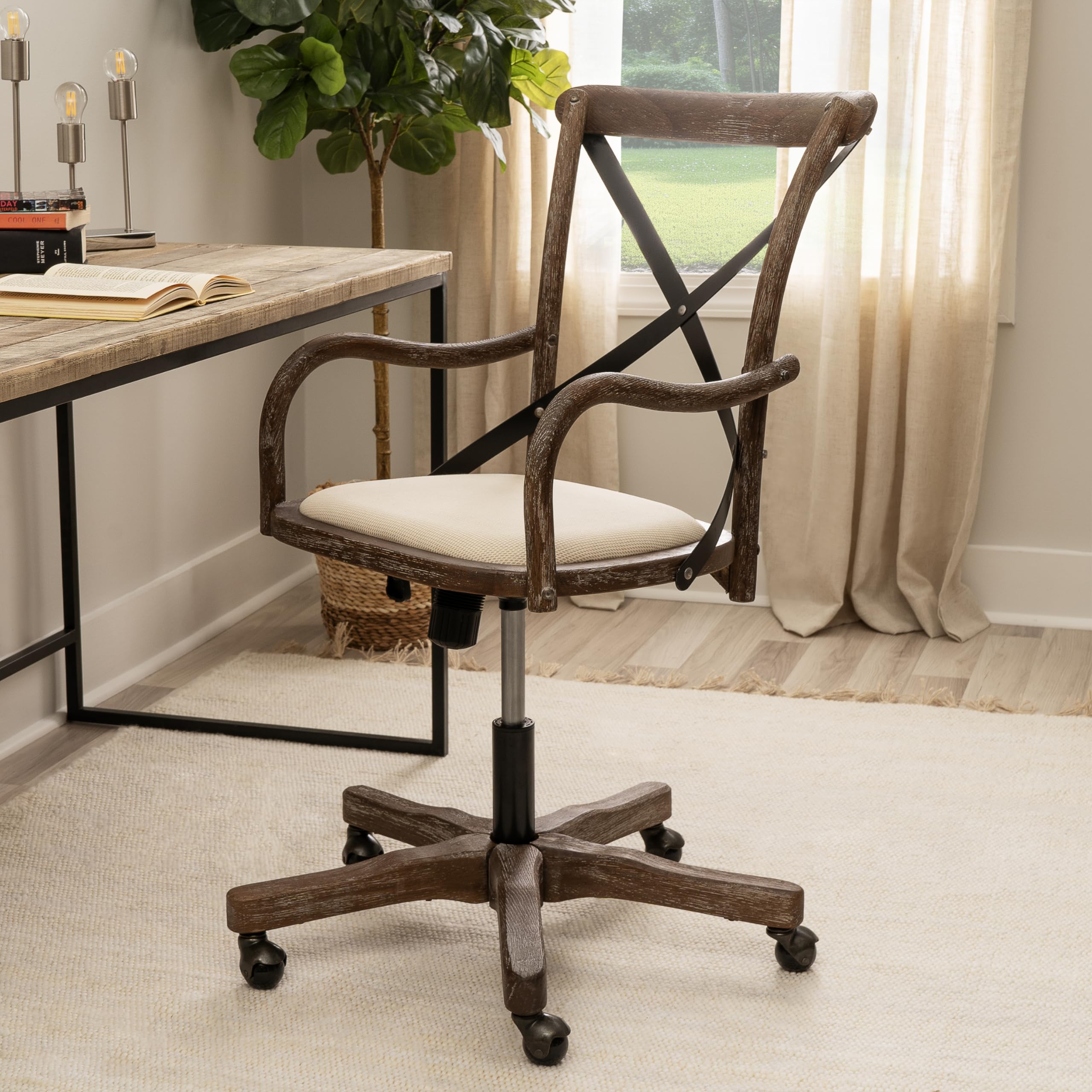 Linon Mavis Grey Fabric Office Chair - Ergonomic Desk Chair for Home & Café - Comfortable Seating for Work, Study, and Dining Areas