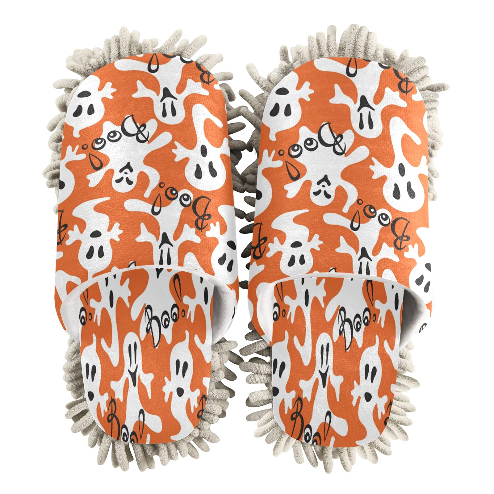 Halloween Ghost Mop Slippers - Cute Boo Witch Hat House Shoes for Men & Women | Dust Cleaning Spa Slippers for Home, Parties & Costume Fun