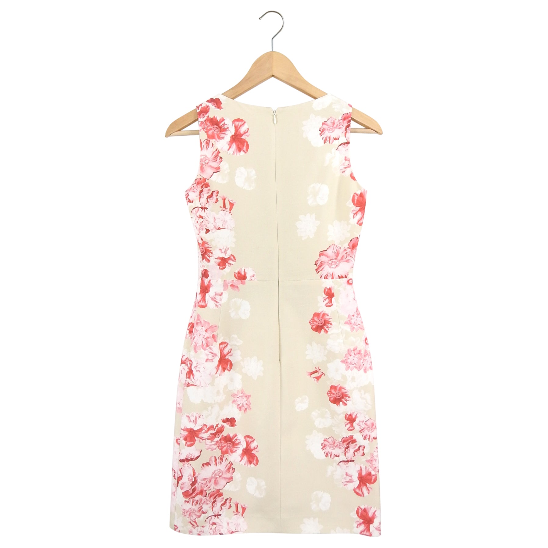 Giambattista Valli Cream & Pink Silk Floral Wiggle Dress Size IT38 (US 2) - Elegant Cocktail Party & Wedding Guest Outfit