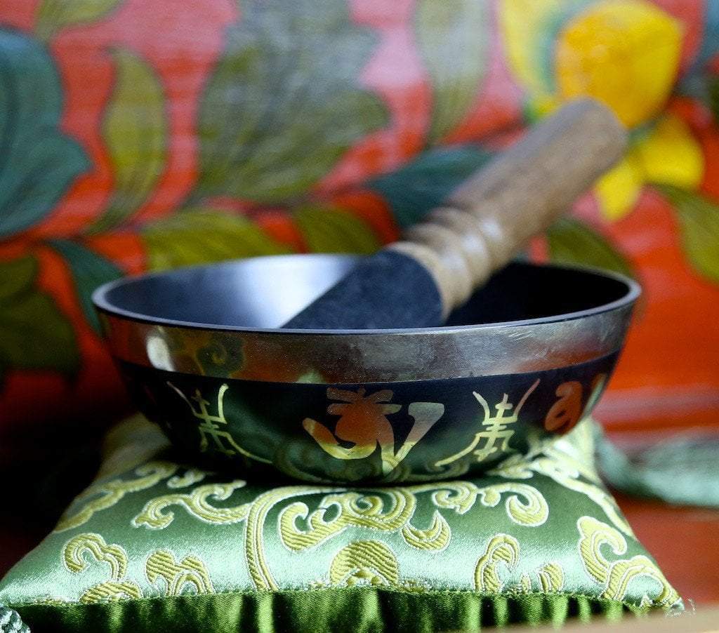 5 Inch Black Om Mani Bowl - Handcrafted Tibetan Singing Bowl for Meditation, Yoga & Relaxation - Perfect for Home, Office & Spiritual Practices