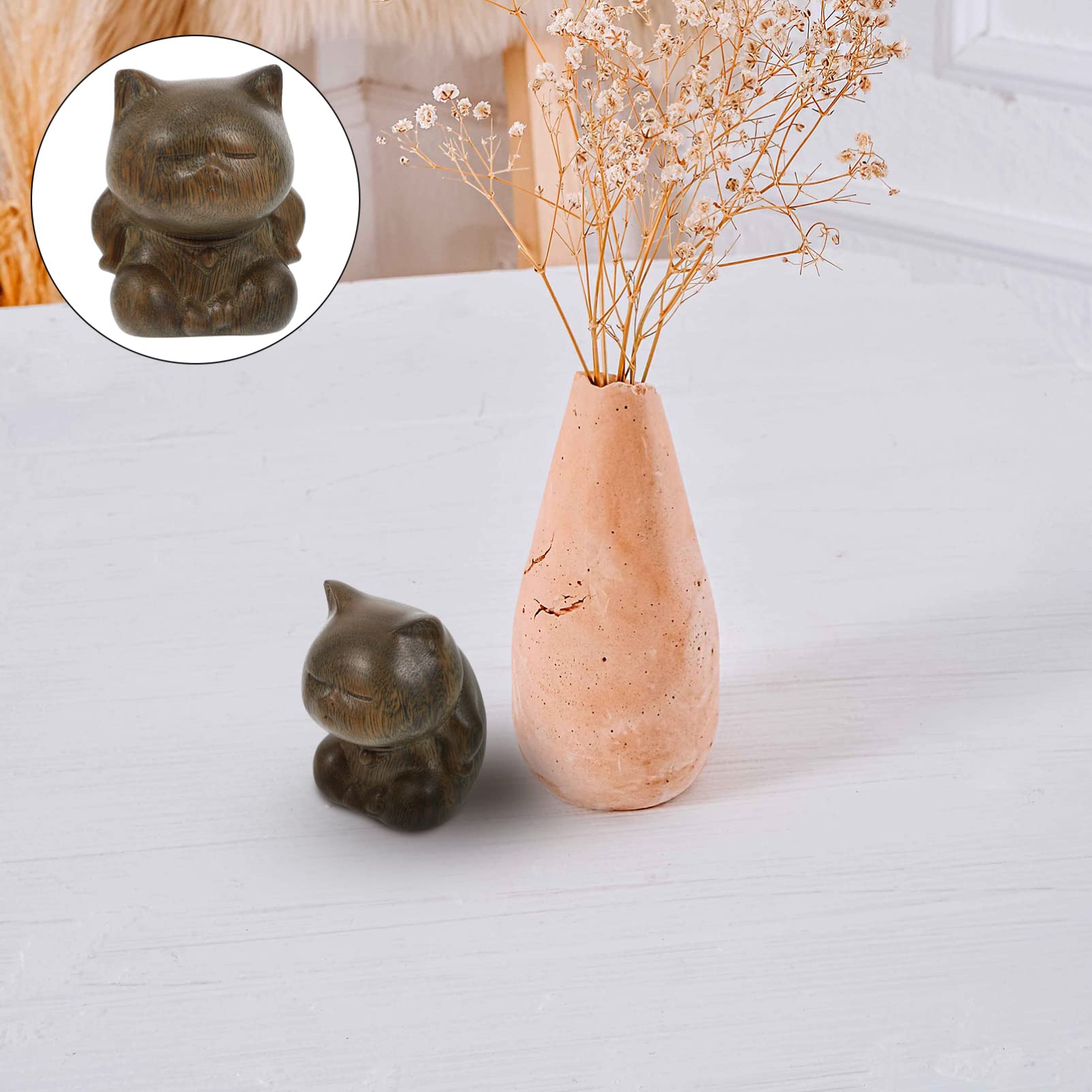Handcrafted Wooden Cat Ornaments - FOMIYES Exquisite Desktop Cat Figurine Decor | Unique Wood Craft Cat Adornment for Home, Office & Gift Giving | Perfect for Cat Lovers & Christmas Tree Decorations