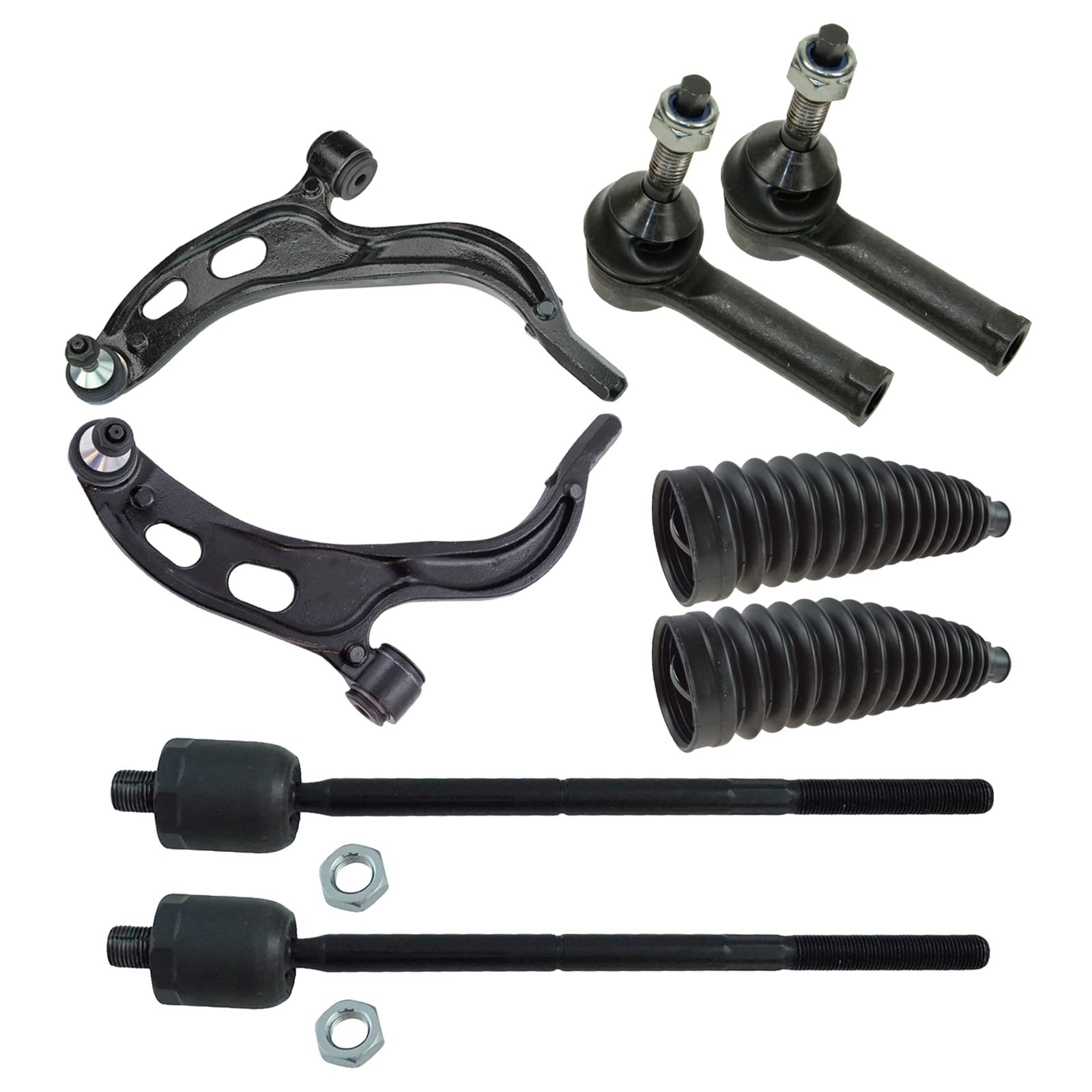TRQ Front Steering & Suspension Kit - Control Arm with Ball Joint, Steering Rack & Pinion, Bellow, Tie Rod - Compatible with 2010-2012 Ford Flex, Taurus, Lincoln MKS, MKT - Perfect for Smooth Ride & Handling Repairs