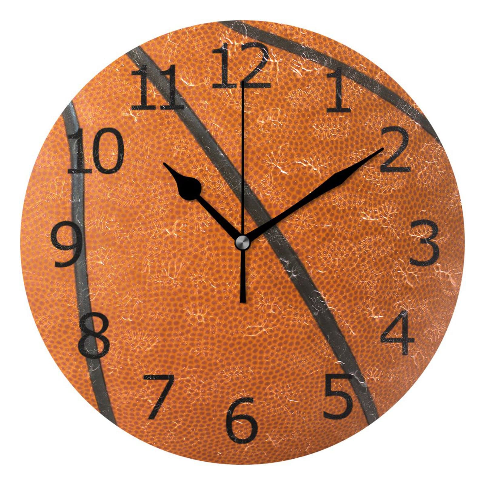 ALAZA Silent Round Wall Clock - Basketball Themed Decor for Classroom, Playroom, Bedroom, and Office Spaces
