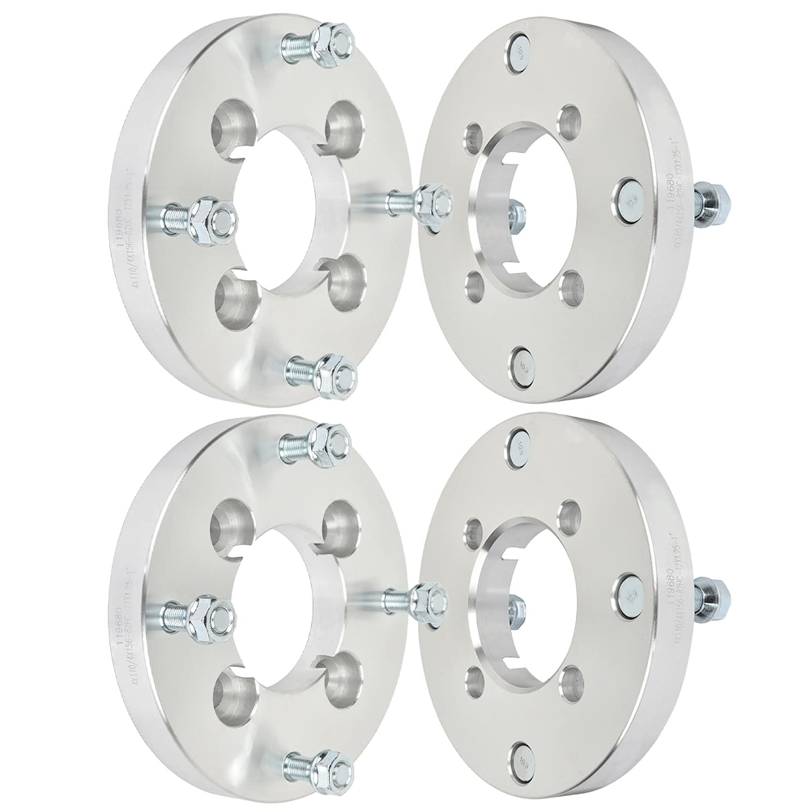 4x110 to 4x156 Wheel Spacers Adapters 1 Inch Thick 74mm Hub Bore with 12x1.25 Studs - Compatible with Ozark 250 ATV (2002-2014) - Set of 4 - Perfect for Off-Roading, Trail Riding & ATV Accessories