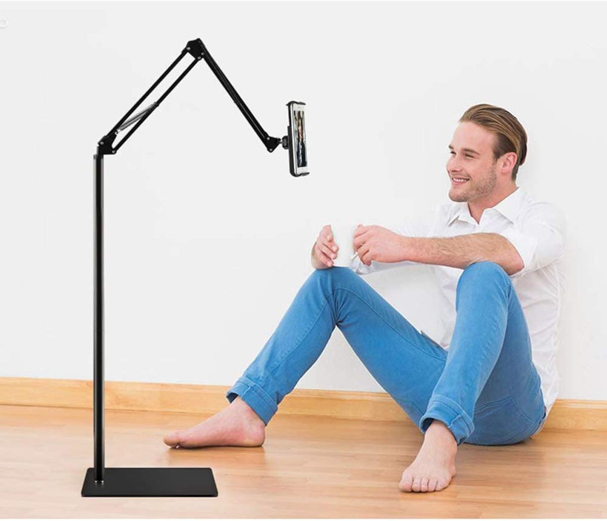 Adjustable Tablet Floor Stand - Universal Overhead Bed Phone Holder for iPhone, iPad Pro/Air/Mini, Samsung Tab, Kindle & E-Readers | Height & Angle Adjustable - Perfect for Reading, Watching Videos & Hands-Free Use in Bed or Living Room