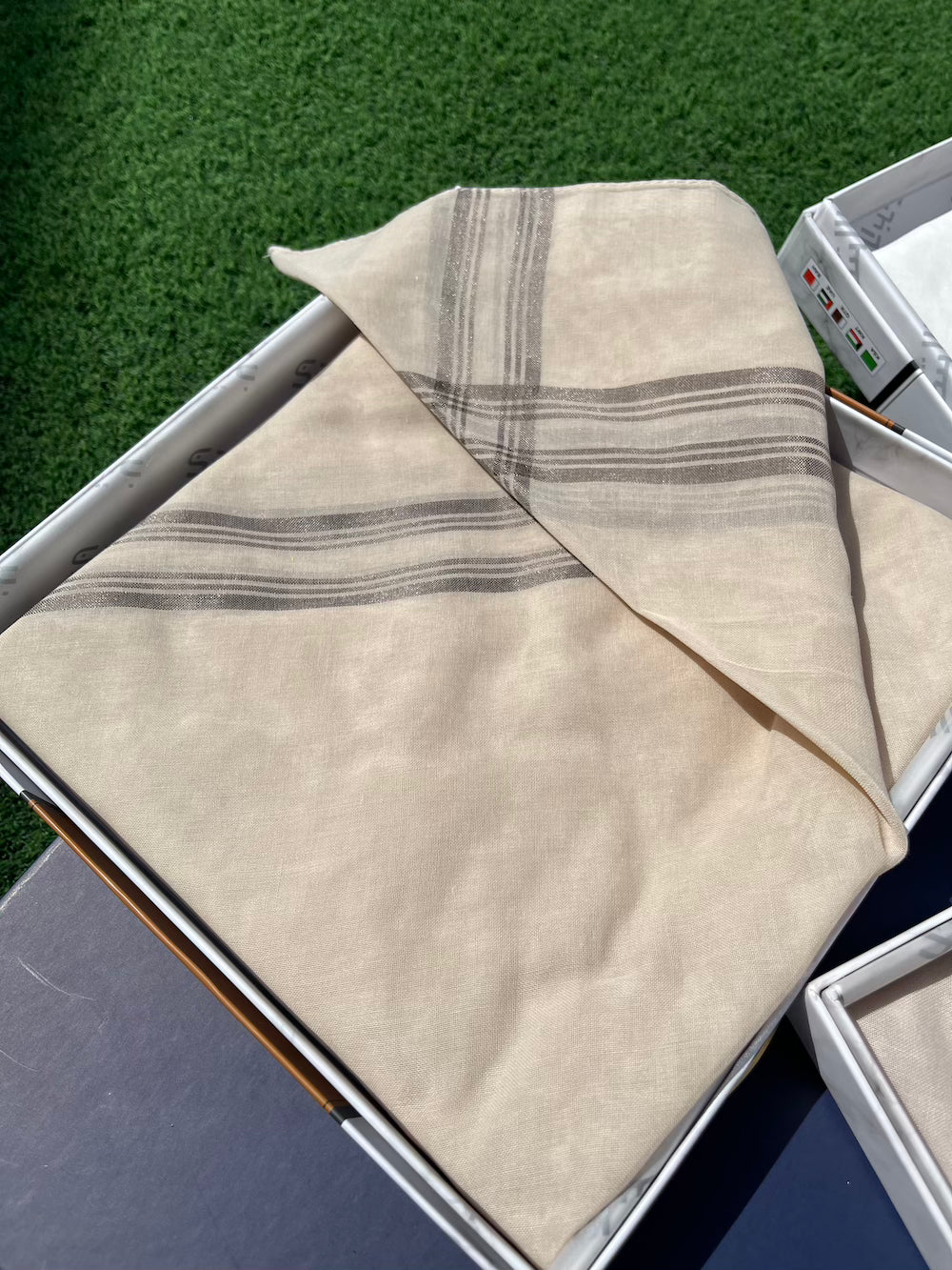 Premium Warm Latte Keffiyeh Scarf with Silver Metallic Border - 100% Cotton Shemagh for Men & Women - Perfect for Winter Fashion, Outdoor Adventures & Cultural Events