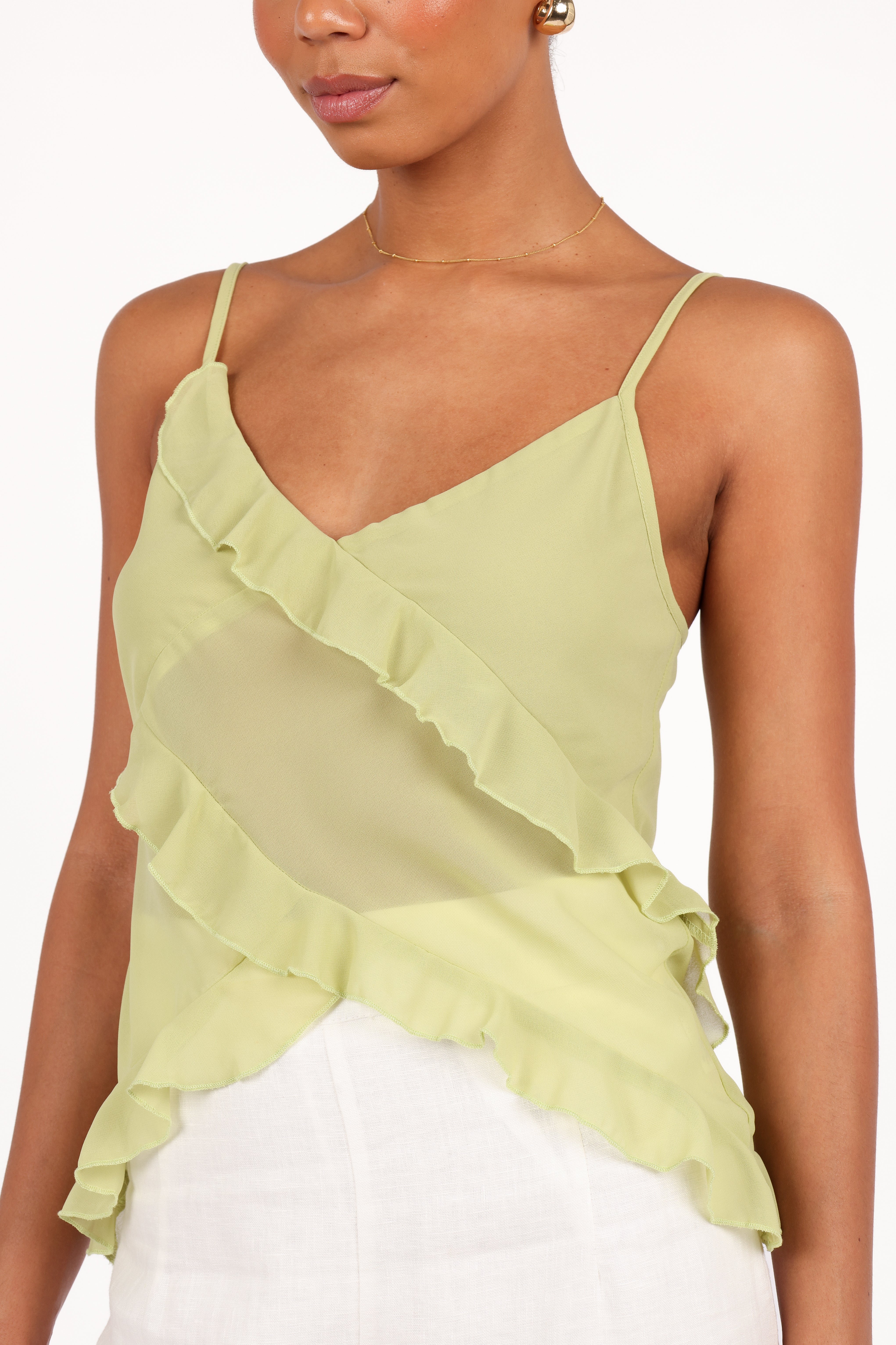 Gabrielle Ruffle Blouse Women's Meadow Green Floral Print Summer Tops for Casual Wear, Date Night & Office Outfits