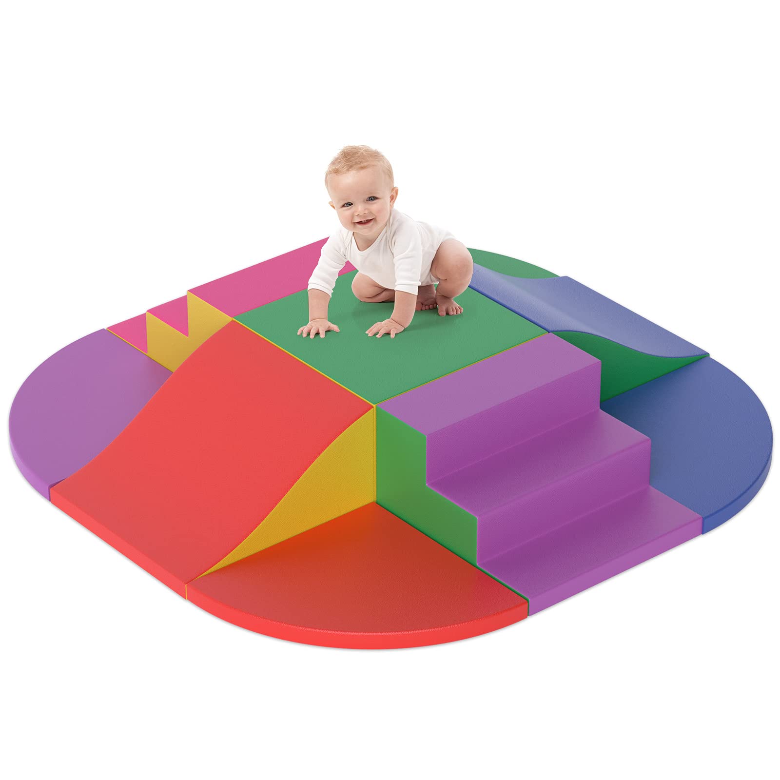 **SURPCOS 9-Piece Foam Climbing Set for Toddlers 1-3 Years - Soft Crawl & Slide Activity Playset - Safe Indoor Play Equipment for Kids (Colorful) - Perfect for Daycare, Playrooms & Home Playtime**