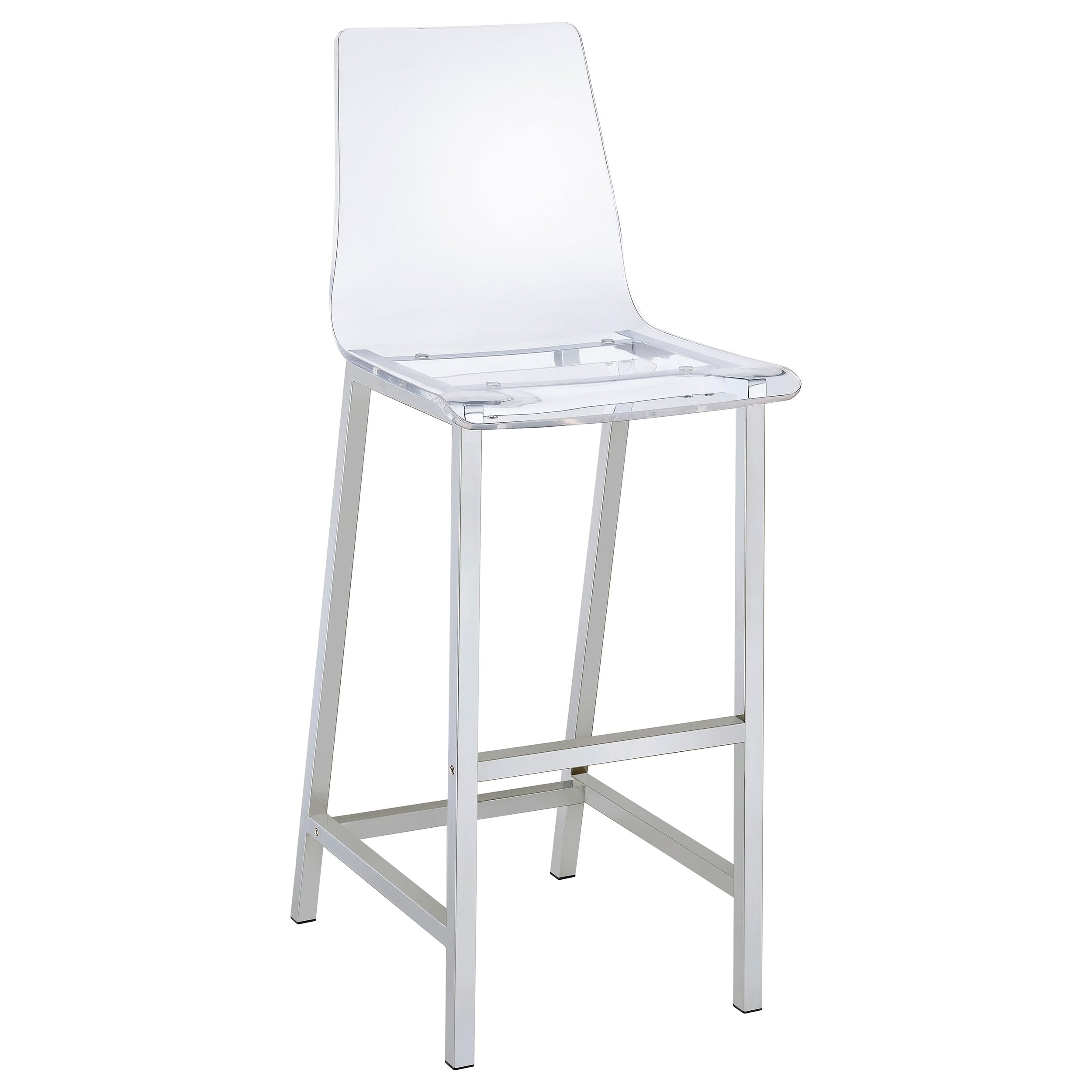 Coaster Home Furnishings Juelia Set of 2 Clear Acrylic Counter Height Bar Stools with Chrome Base & Footrest - 30 Inch Modern Kitchen, Dining & Pub Stools - Perfect for Breakfast Bars, Kitchen Islands & Home Bars