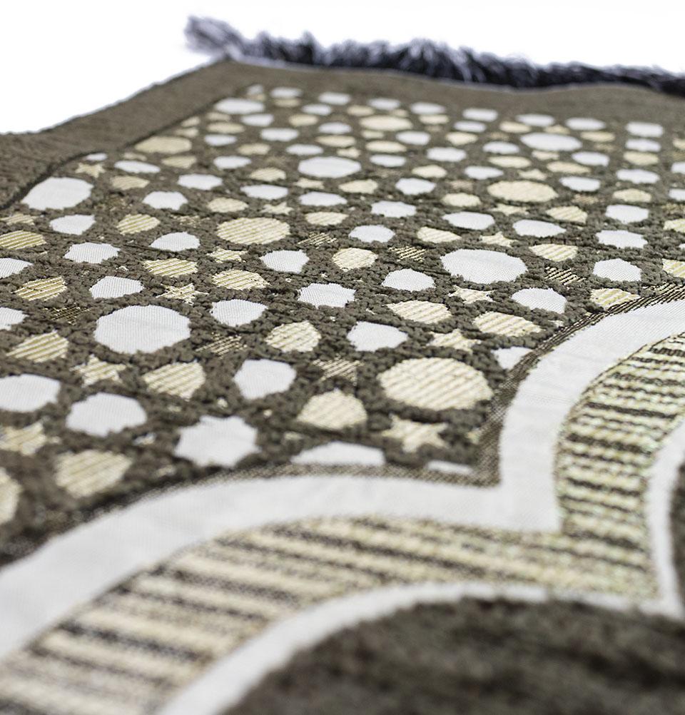 Premium Chenille Embroidered Selcuk Star Islamic Prayer Rug - Soft Khaki Green Prayer Mat for Home, Mosque & Travel | Non-Slip Backing & Comfortable Design