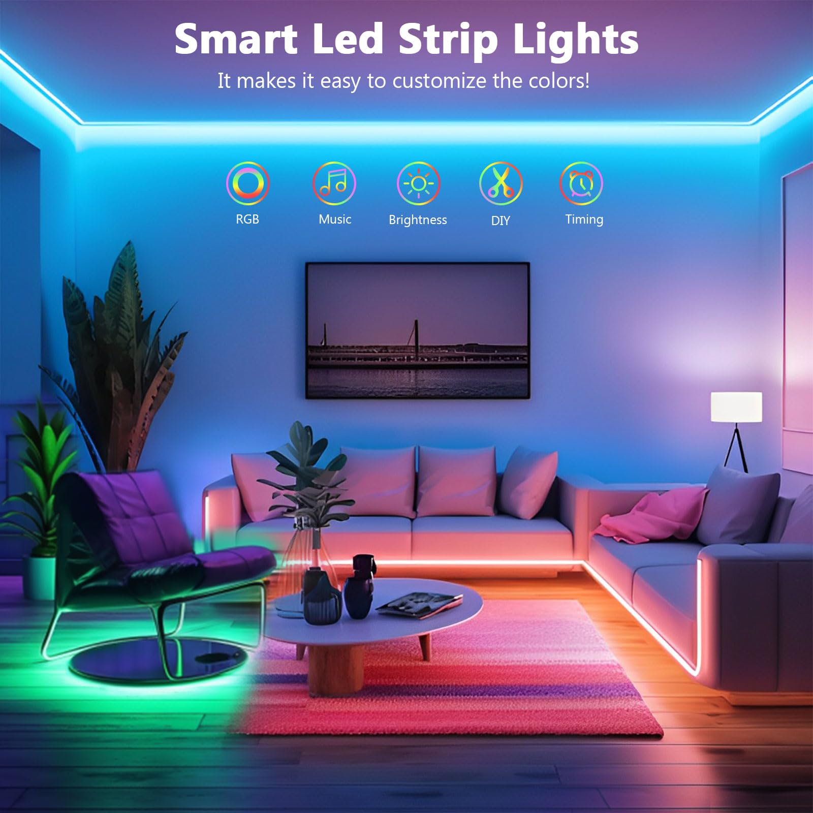 Smart RGB LED Strip Lights 10m - App & Remote Control, Music Sync, Cuttable Design - Perfect for Bedroom, Gaming Room, and Home Decoration