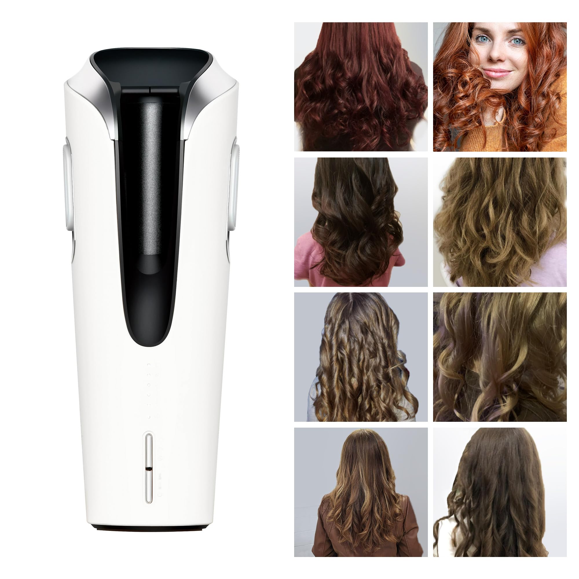 Automatic Curling Iron - Anti-Scald Anti-Tangle Cordless Hair Curler for Quick 4-Second Styling | 2-Way Rotary Heating Technology | Portable Travel Hair Styler (White) | Perfect for Home Use, Travel & On-the-Go Styling