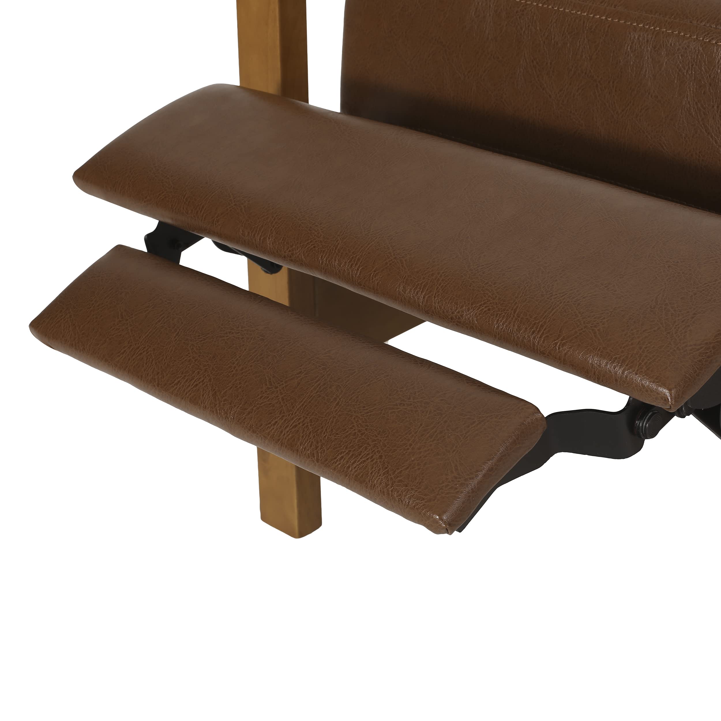 Christopher Knight Home Munro Channel Stitch Pushback Recliner - Cognac Brown/Teak Leather Reclining Chair for Living Room, Home Theater & Office Comfort