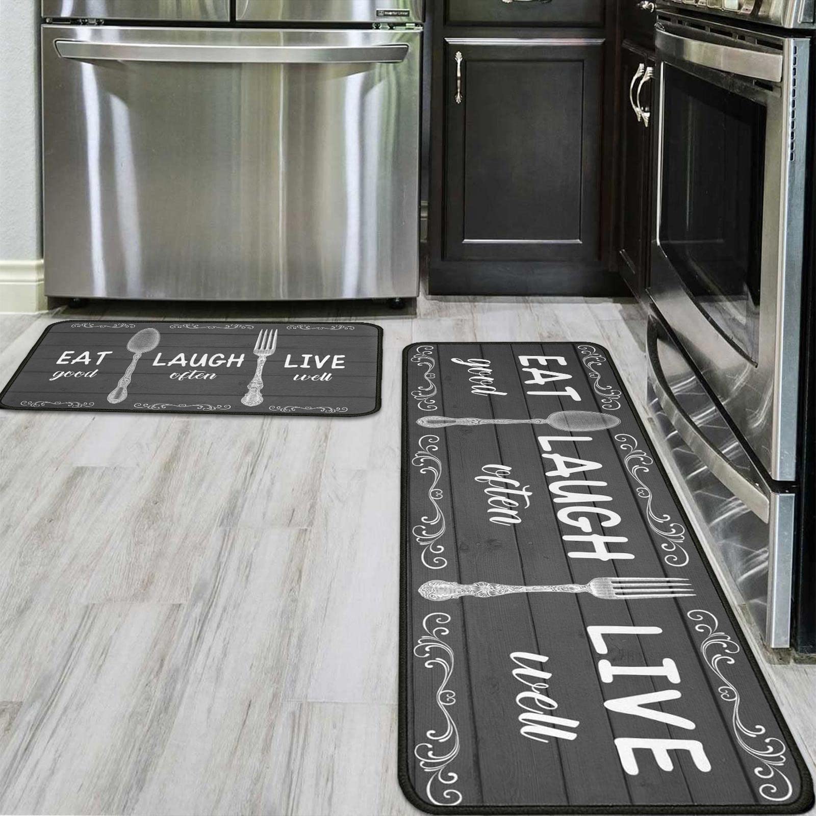 2Pcs Non-Slip Waterproof Kitchen Rugs Set - Farmhouse Style Floor Mats for Cooking & Standing Comfort (17”x30”+17”x47”) - Perfect for Kitchens, Dining Areas & High-Traffic Spaces