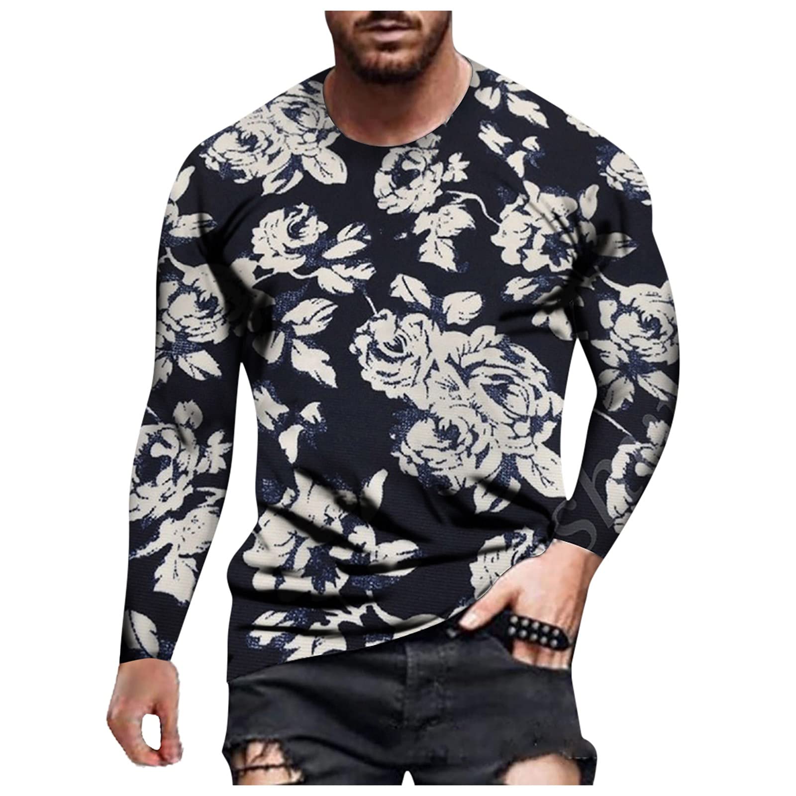 BEUU Men's Long Sleeve Graphic T-Shirt - 3D Printed Boho Style Casual & Workout Tee for Streetwear, Fall Fashion, and Athletic Activities