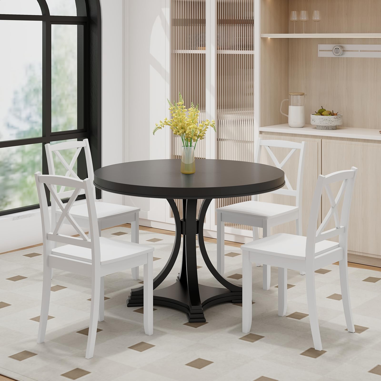 Giantex Set of 4 White Wooden Dining Chairs - Armless Kitchen Chairs with Rubber Wood Legs & Curved Backrest - Farmhouse Cross Back Design - Sturdy 400 LB Capacity - Perfect for Dining Room, Kitchen, Restaurant, and Cafe Use