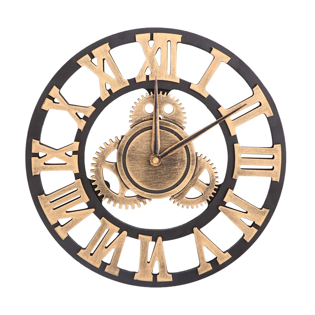 ULTNICE 12 Inch Black Industrial Wall Clock - Vintage Wooden Gear Decor for Home, Office, or Cafe - Battery Not Included - Perfect for Farmhouse, Steampunk & Rustic Interior Design