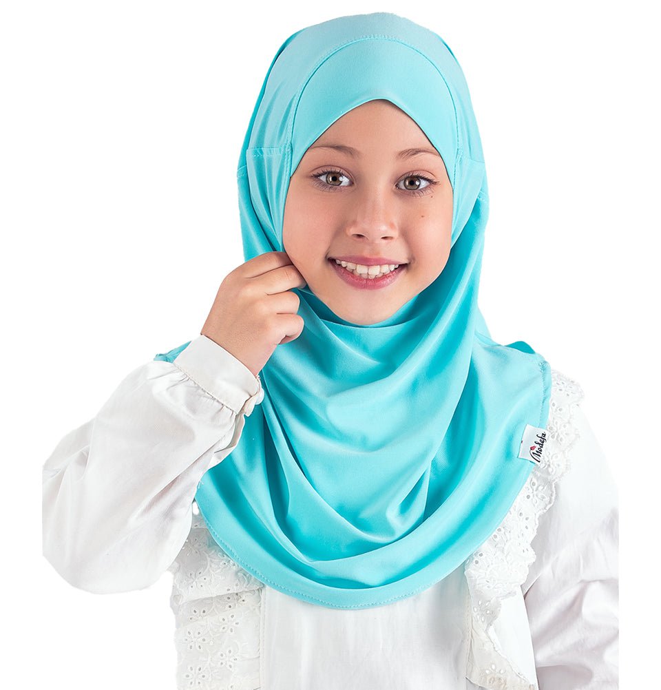 Girl's Simple One Piece Hijab - Small Size, Turquoise Color - Perfect for School, Prayer & Everyday Wear