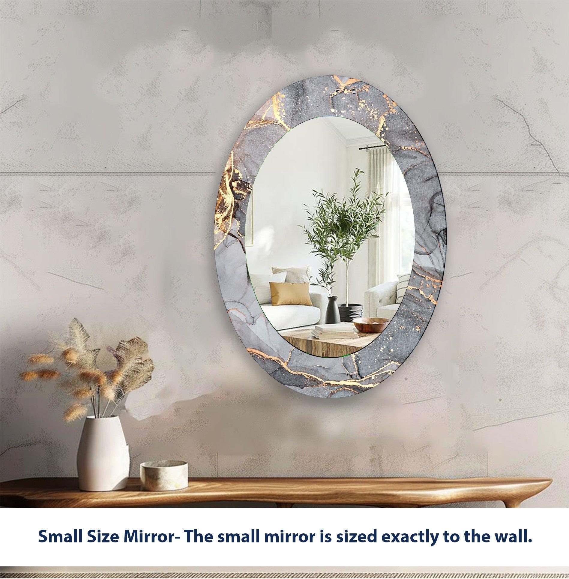 Modern Abstract Gray Oval Wall Mirror - Elegant Home Decor for Living Room, Bedroom & Entryway