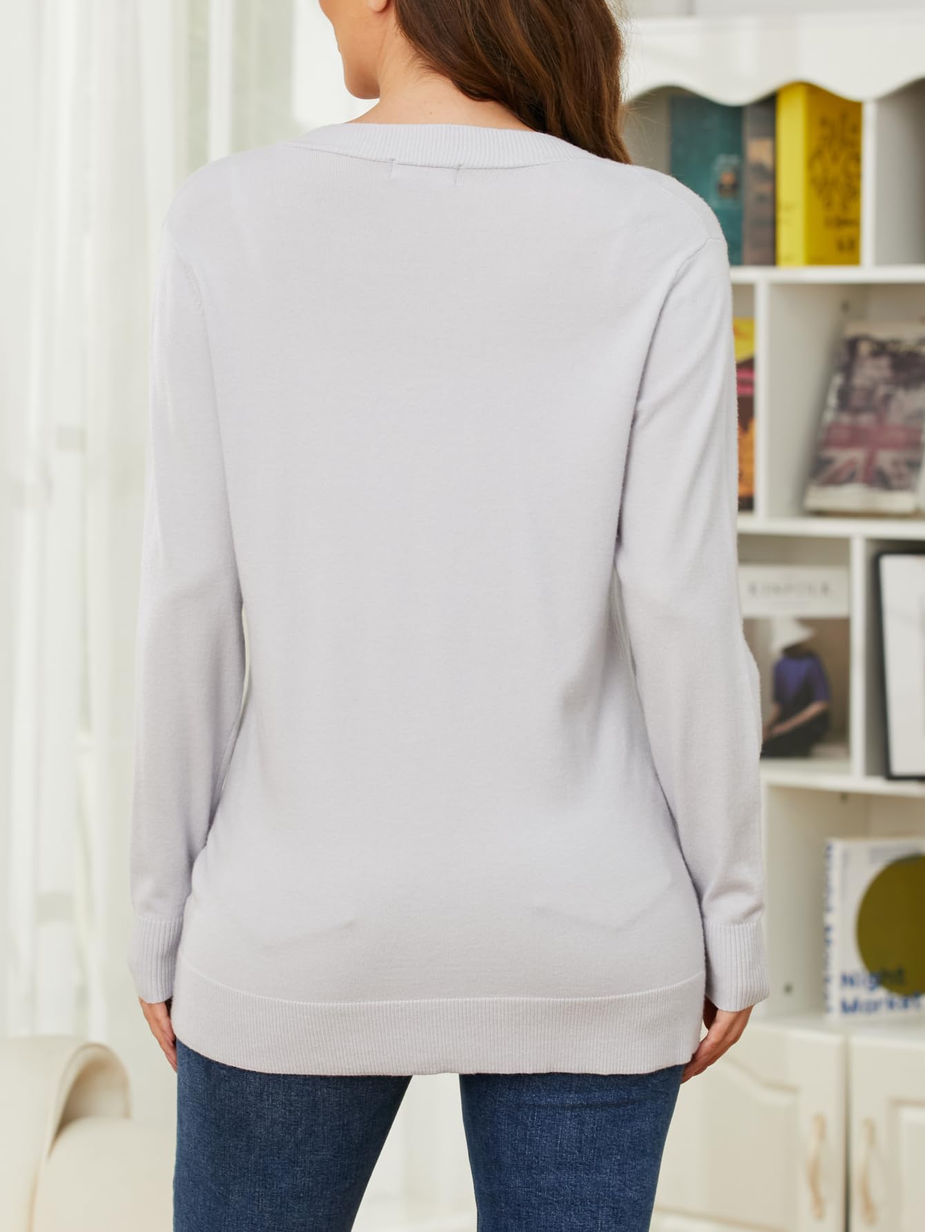 Lightweight V-Neck Button Down Cardigan Sweater for Women - Classic Long Sleeve Knit Cardigan | Perfect for Office, Casual Outfits & Layering in Fall/Winter