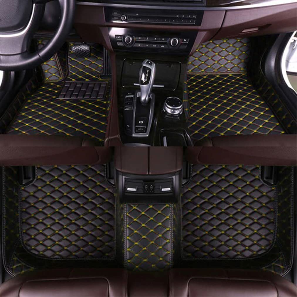 Premium All-Weather Leather Floor Mats for Kia Sorento 7-Seater (2009-2012) - Black & Yellow Luxury Car Floor Liners with Maximum Protection - Perfect for Daily Commute, Road Trips and Family Adventures