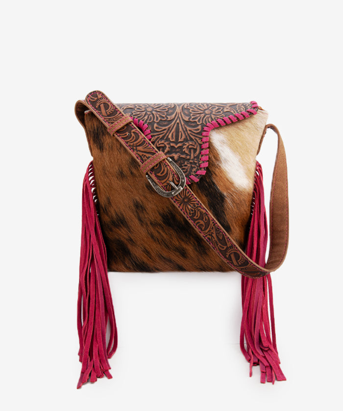 Trinity Ranch Genuine Hair-On Cowhide Tooled Western Shoulder Bag - Perfect for Rodeo, Country Music Festivals & Cowgirl Fashion