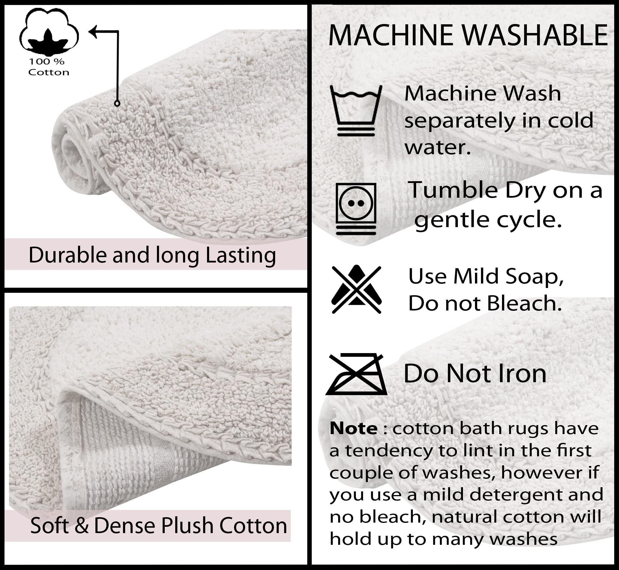 Premium 100% Cotton Double Ruffle Bathroom Rug Set - Ultra Soft & Absorbent Non-Slip Bath Mat, Washable Kitchen & Bath Floor Mat (24