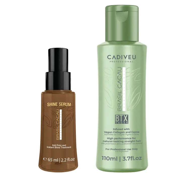 Brazilian Cacau Professional BTX Smoothing Treatment 110ml with Shine Serum - Keratin Hair Smoothing for Frizz Control & Salon-Quality Shine at Home
