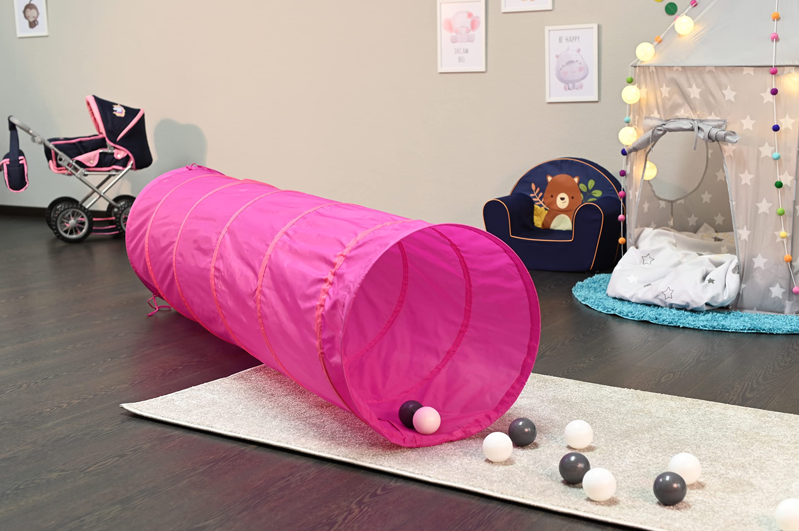Knorrtoys 55109 Play Tunnel for Girls - Pink Kids Play Tent for Indoor & Outdoor Fun, Birthday Gifts, Pretend Play, Hideout Fort