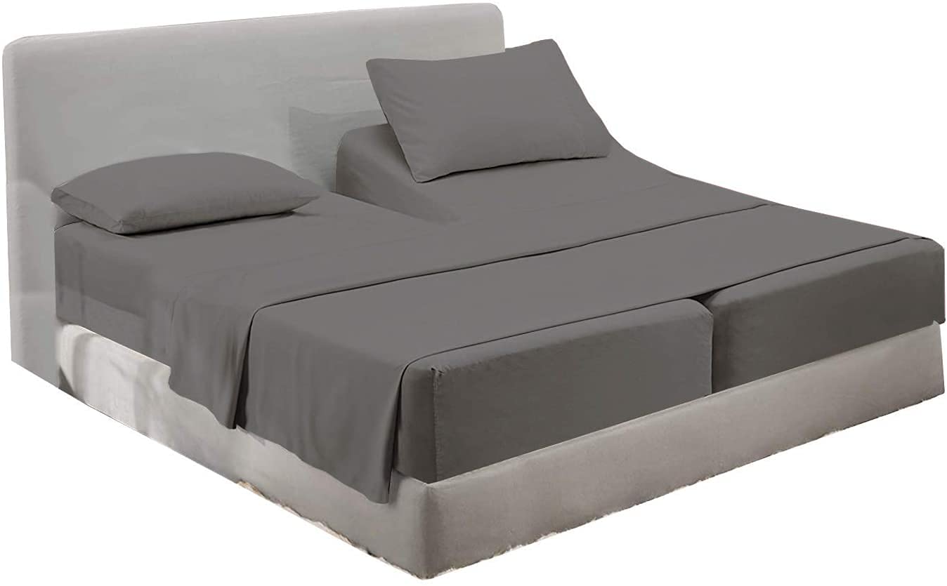 Rajlinen Split Queen Sheets Set for Adjustable Beds - 5 Piece Deep Pocket Dark Grey Solid Bedding - Perfect for Adjustable Beds, Hospital Beds, and Sleep Number Beds - Soft & Breathable Luxury Sheets for Comfortable Sleep