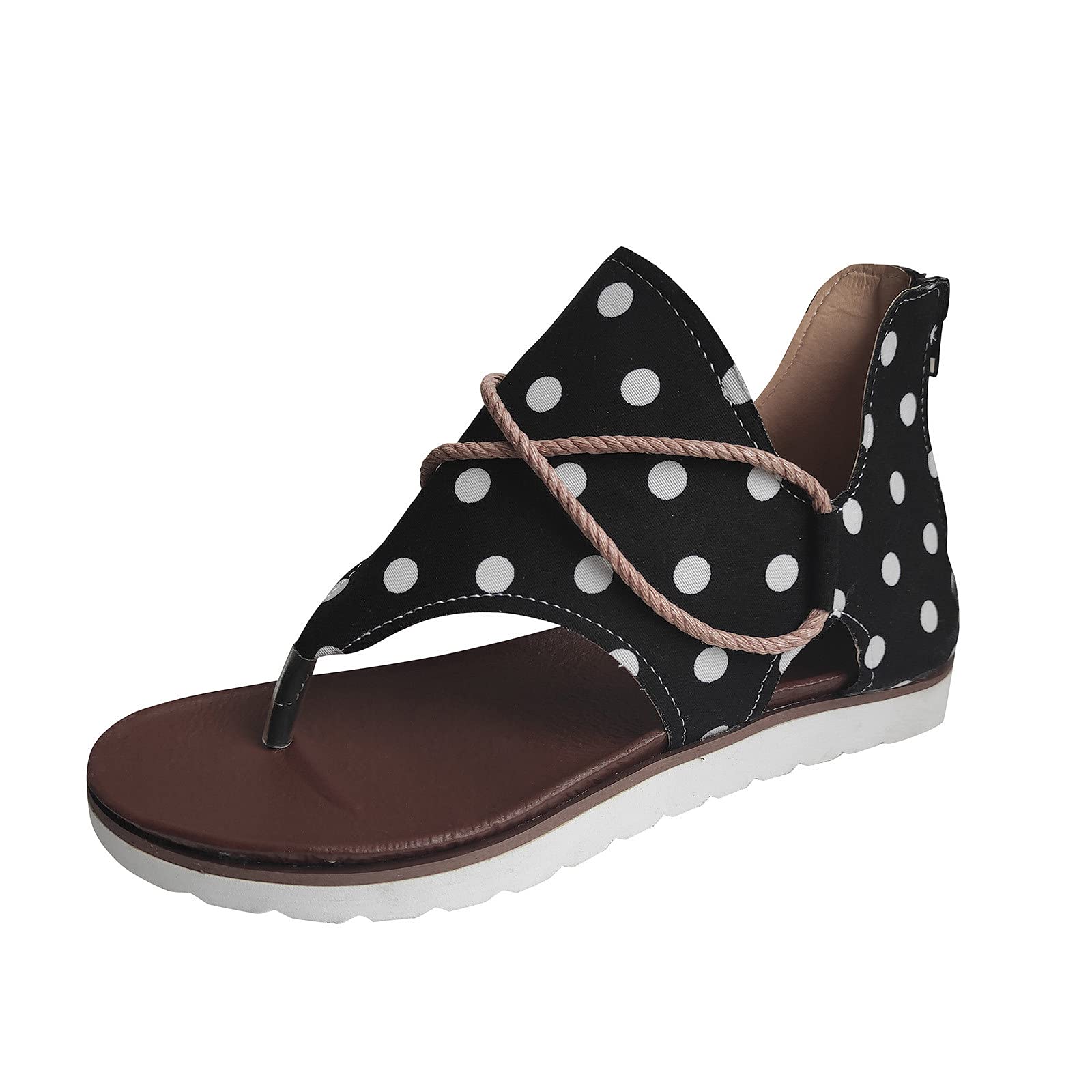 Vacger Women's Flat Flip Flops - Summer Fashion Zipper Sandals with Polka Dot Print, Comfortable Strap Slides for Casual Wear | Perfect for Beach, Pool, and Vacation Outfits