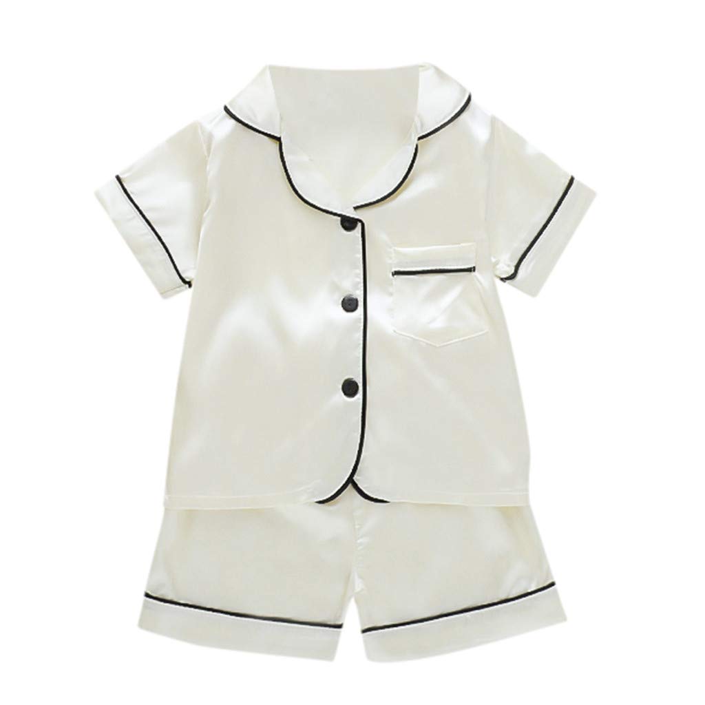 T Sleepwear Solid Baby & Kids Pajama Set - Comfortable Cotton Toddler Pajamas for Boys & Girls (White, 18-24 Months) - Perfect for Bedtime & Lounging at Home